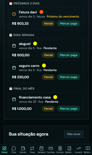 Tela de vencimentos