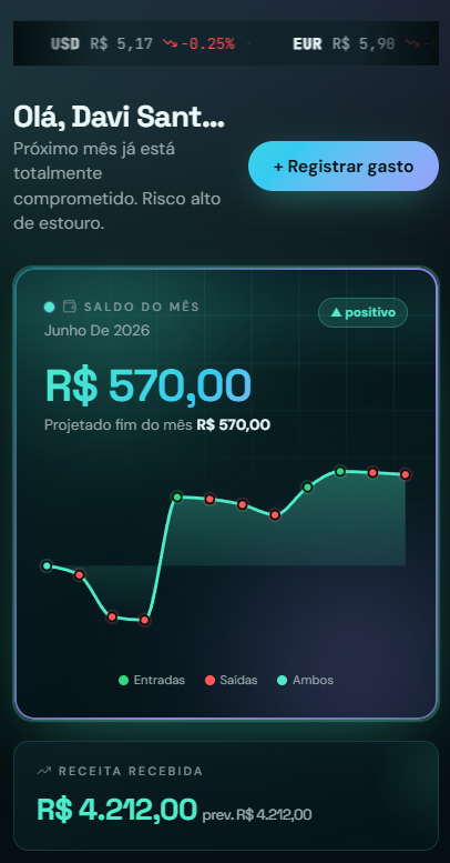 Tela de saldo do mês